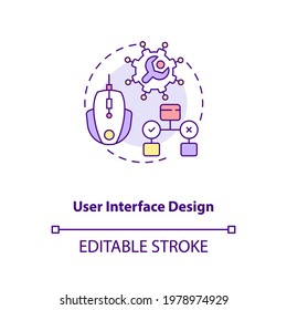 User interface design concept icon. Game designer skills. Interface elements that are easy to access. Creation idea thin line illustration. Vector isolated outline RGB color drawing. Editable stroke