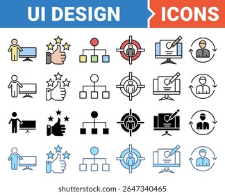 User interface design icon set with multiple style collection.