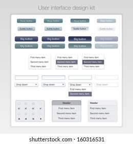 User interface design kit. Basic ui controls website template. Vector background.