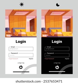 Design da interface do usuário para uma tela de login com modos de dia e noite