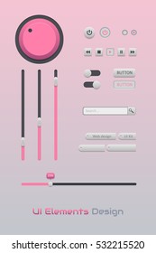User Interface Design Web UI Elements. Buttons, switches, bars, power on and off, sliders.  Vector illustration