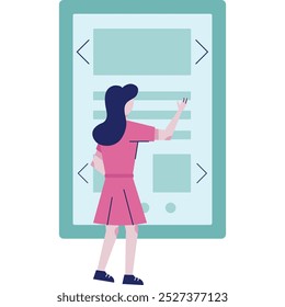 Icono de desarrollo de interfaz de usuario mujer con teléfono