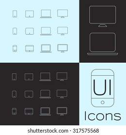 User Interface Devices Icons. Minimalistic line design. Intended for small size viewing. eps 10