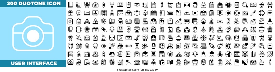 User Interface Duotone Editable Icons set. Vector illustration in modern thin duotone style of user interface icons: user, interface, menu, etc