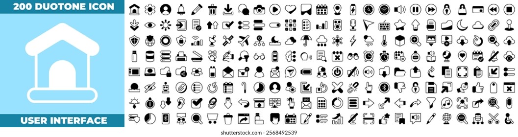 User Interface Duotone Editable Icons set. Vector illustration in modern thin duotone style of user interface icons: interface, menu, mobile, etc