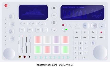 User interface elements for all purposes. UI icons set. Vector. Simple modern design. Neumorphism. Disc Jockey music device illustration.