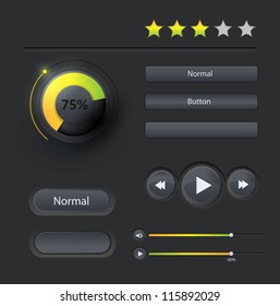 User interface elements: Buttons, Switchers, On, Off, Player, Audio, Video