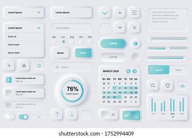 User interface elements for finance mobile app. Financial analytics, time management and planning gui templates. Unique neumorphic ui ux design kit. Manage, navigation, search form and components. - Shutterstock ID 1752994409