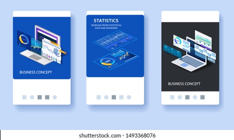 User interface elements kit. Illustration in flat isometric style. Statistics and analytics. Creative UI design