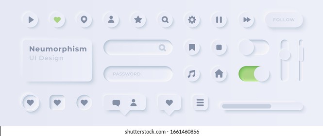 User interface elements for mobile app. UI icons set. Vector. Simple modern design. For mobile, web, social media, business. Neumorphism. Flat style eps10 illustration. White color.