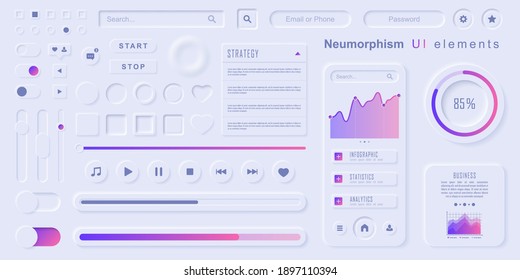 User Interface Elements For Mobile App. Neumorphism User Interface Design Kit. Neumorphism UI UX  Icons Set.