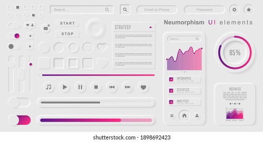 User interface elements for mobile app. Neumorphism User interface design kit. Neumorphism UI UX  icons set.