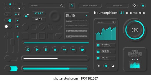 User Interface Elements For Mobile App. Neumorphism User Interface Design Kit. Neumorphism UI UX  Icons Set.