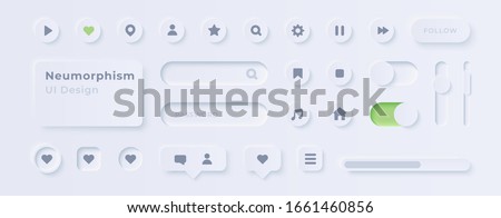 User interface elements for mobile app. UI icons set. Vector. Simple modern design. For mobile, web, social media, business. Neumorphism. Flat style eps10 illustration. White color.