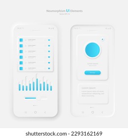 User interface elements for a mobile application. The layout of the phone screen and a set of user interface icons. Neumorphism. Vector illustration.