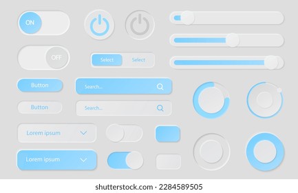 Elementos de interfaz de usuario para aplicaciones móviles. Sitio web neumórfico moderno y conjunto de diseño de aplicaciones móviles. Icono vector y botón en estilo neumorfismo. kit de diseño de UI UX.