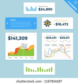 User Interface Elements Set. Templates of dashboard in flat vector style for web, mobile and business aims.