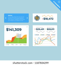 User Interface Elements Set. Templates of dashboard in flat vector style for web, mobile and business aims.