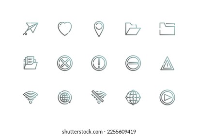 user interface essential icon set in line, outline gradient style