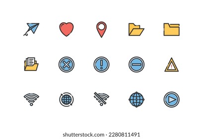 user interface essential icon set in line, outline color style