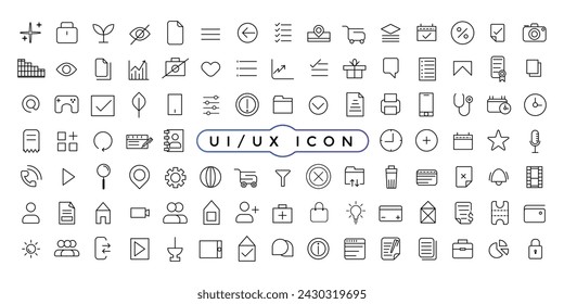 User Interface Essential Icon Set. Line Outline Icons. For App, Web, Print. UI UX Icon collection.