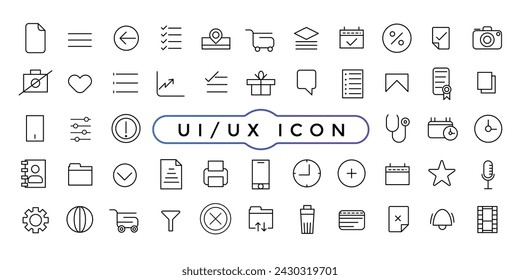 User Interface Essential Icon Set. Line Outline Icons. For App, Web, Print. UI UX Icon collection.