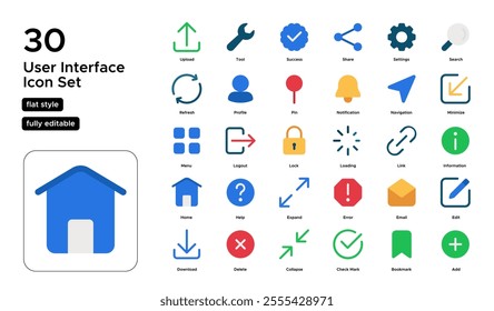 User Interface Flat Icon Set: Buttons, Menus, and Interactive Controls Icons