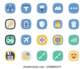 User Interface flat style 20 icon pack part 4 for mobile app and web. Vector Illustration.