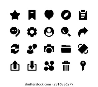 User interface glyph icons with simplified style for any purpose, Perfect for website and ui design.