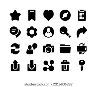 User interface glyph icons with simplified style for any purpose, Perfect for website and ui design.