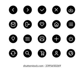 User Interface Icon Pack Circular Outline Style. Material Icon Set, Perfect for Websites, Landing Pages, Mobile Apps, and Presentations. Suitable for UI UX.