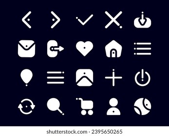 User Interface Icon Pack Filled Dark Mode. Material Icon Set, Perfect for Websites, Landing Pages, Mobile Apps, and Presentations. Suitable for UI UX.