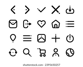 User Interface Icon Pack Outline Style. Material Icon Set, Perfect for Websites, Landing Pages, Mobile Apps, and Presentations. Suitable for UI UX.