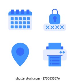 user interface icon set = calendar, password, pin, printer