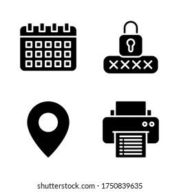 Icon-Set für die Benutzeroberfläche = Kalender, Kennwort, Pin, Drucker