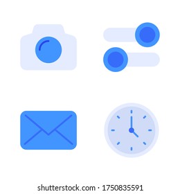 user interface icon set = camera, switch control, email, time