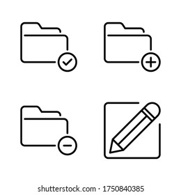 user interface icon set = folder checklist, folder add, folder delete, edit