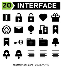 User Interface Icon Set Include Map, Location, Guide, Direction, User Interface, Lock, Protect, Security, Padlock, Unlock, Love, Hearth, Favorite, Wedding, Gift, Present, Box, Birthday