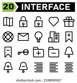 User Interface Icon Set Include Map, Location, Guide, Direction, User Interface, Lock, Protect, Security, Padlock, Unlock, Love, Hearth, Favorite, Wedding, Gift, Present, Box, Birthday