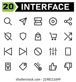 User Interface Icon Set Include Search, Magnifying, Zoom, Find, User Interface, Send, Email, Message, Plane, Server, Database, Hosting, Setting, Gear, Preference, Share, Network, Social, Sharing