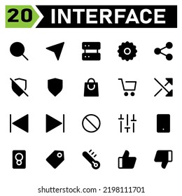 User Interface Icon Set Include Search, Magnifying, Zoom, Find, User Interface, Send, Email, Message, Plane, Server, Database, Hosting, Setting, Gear, Preference, Share, Network, Social, Sharing