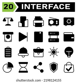 User Interface Icon Set Include Legal, Law, Justice, Court, Crime, Office, Building, Apartment, House, Home, Printing, Print, Printer, Document, Radio, Transmission, Device, Fm, Safe Deposit