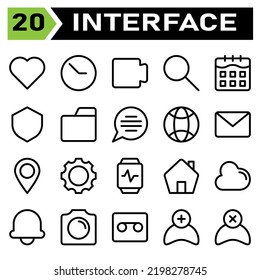 El conjunto de iconos de la interfaz de usuario incluye amor, corazón, favorito, como, interfaz de usuario, reloj, hora, hora, cronómetro, película, video, reproducción, multimedia, buscar, buscar, ampliar, calendario, fecha, horario, escudo