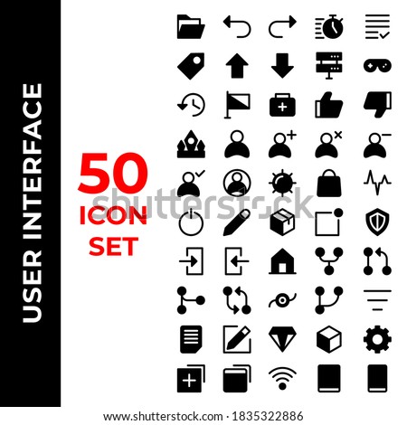 user interface icon set include folder,undo,redo,timer,list,tag,arrows,up,down,server,joystick,history,flag,aid,like,dislike,crown,avatar,plus,user,sun,shopping,pulse,power,pencil,package,notification