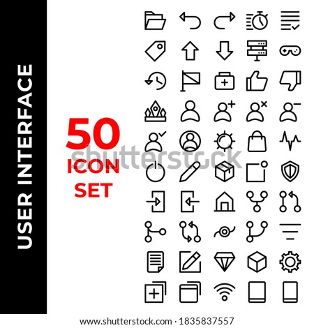 user interface icon set include folder,undo,redo,timer,list,tag,arrows,up,down,server,joystick,history,flag,aid,like,dislike,crown,avatar,plus,user,sun,shopping,pulse,power,pencil,package,notification