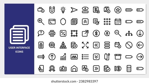 User interface icon set. line icon collection. Containing printer, coin dollar, box, and document icons. 