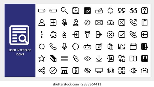 User interface icon set. line icon collection. Containing user, phone, calendar, book, star and map icons. 