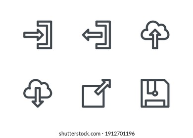 user interface icon set with login, sign out, upload, download, link and disk icon. Outline style