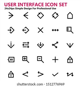 User Interface Icon Set Simple Design for Professional Use. Contains such Icons as back, share, setting, home, reload and more. Vector base.