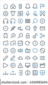 User Interface Icon Set In Two Tone Line Style. Included Icons Such As Home, Write, Alarm, Cloud And More. Pixel Perfect And Scalable Icons.